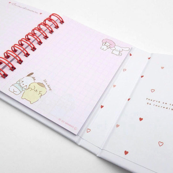 Sanrio Characters Hardcover Spiral Notebook - Pink Mini Hearts