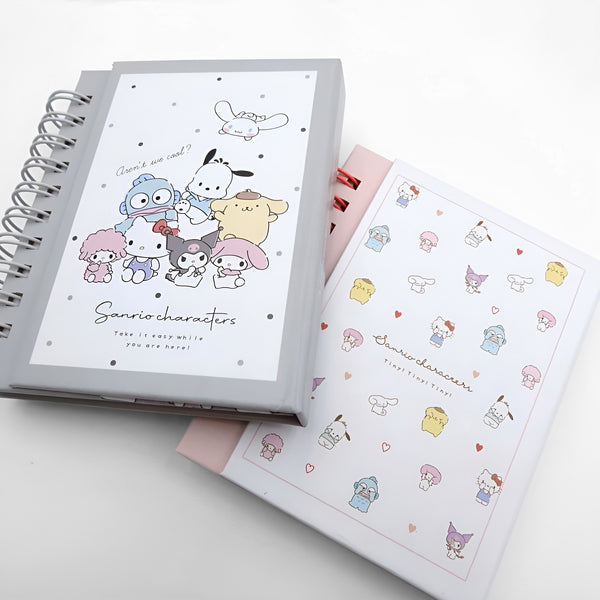 Sanrio Characters Hardcover Spiral Notebook - Pink Mini Hearts