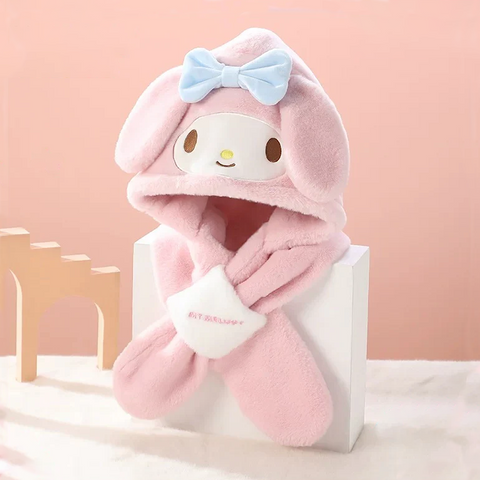 Sanrio Plush Hooded Scarf with Ears - My Melody | Kawaii Pen Shop