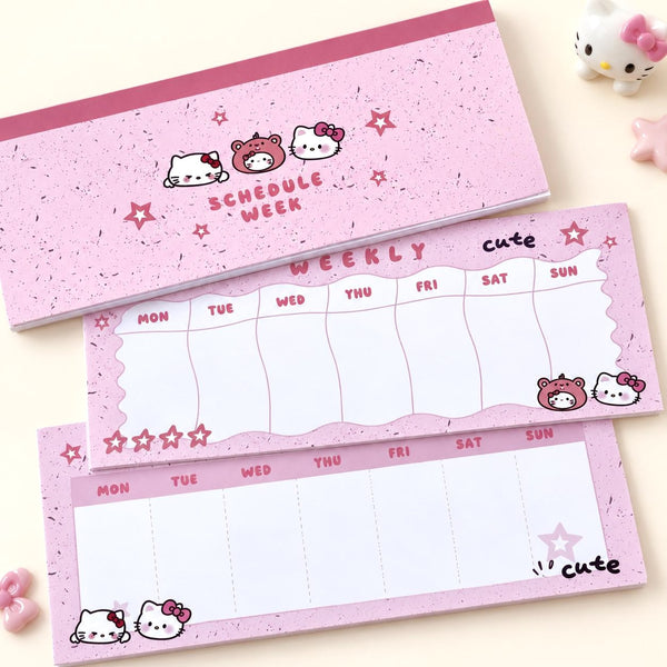 Soft Days Weekly Planner Notepad - Kitty Pink