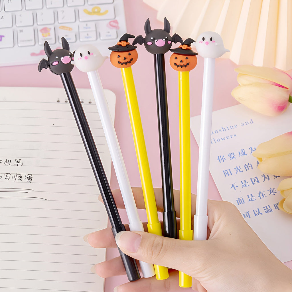 Trousse Halloween + 10 Stylos Gel Effaçables - Pochette Silicone Extensible Kawaii - Cadeau Rentrée, Anniversaire - 11