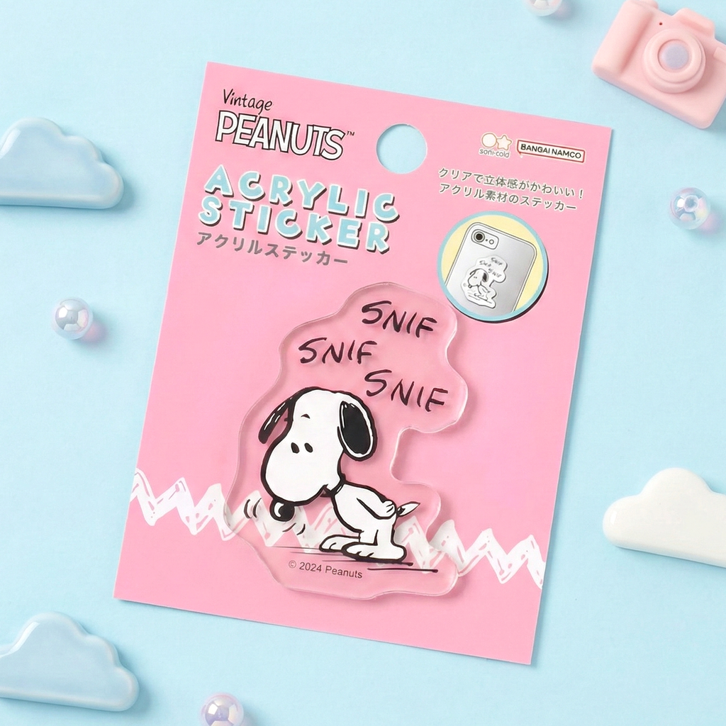 Sun-Star Peanuts Acrylic Phone Sticker - Pink - Limited Edition