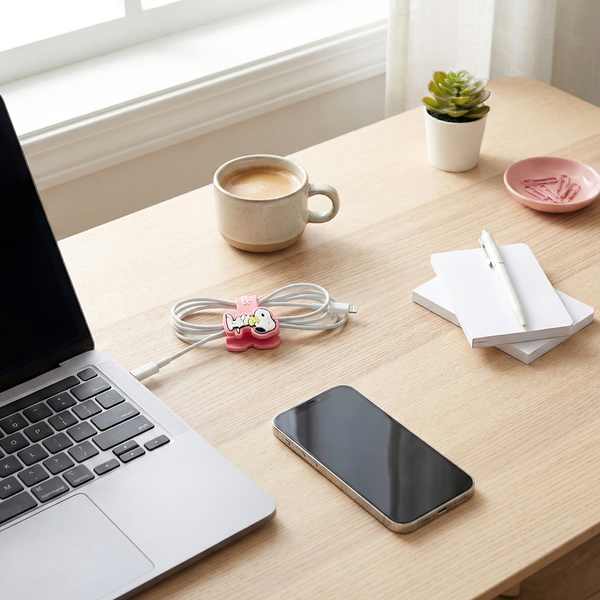 Sun-Star Peanuts Snoopy Cable Holder - Pink