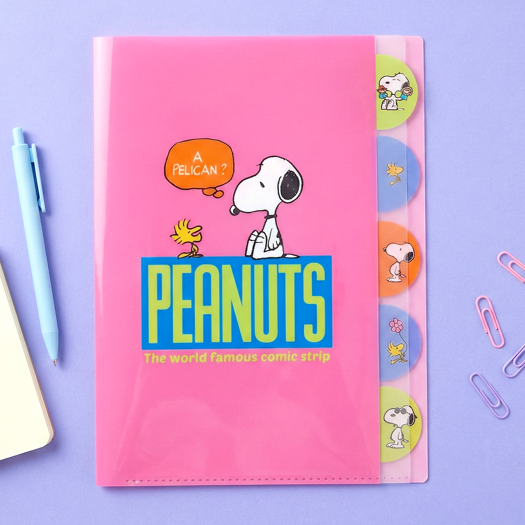 Sun-Star Peanuts Snoopy Folder With Dividers - Pink - New Limited Edition