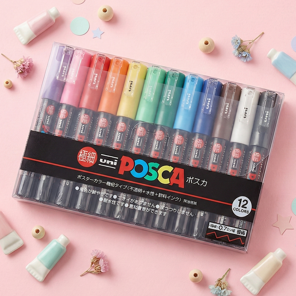 Uni Posca Paint Marker Pen Set – 12 Pastel & Dark Colors, Medium Point – Fast Shipping