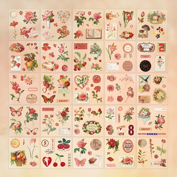 Vintage Nature Transparent Stickers - Large Boxed Set - 100 Pieces