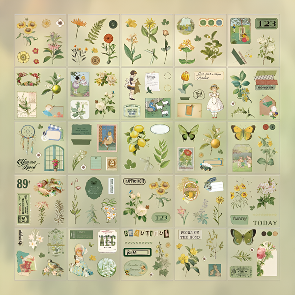 Vintage Nature Transparent Stickers - Large Boxed Set - 100 Pieces