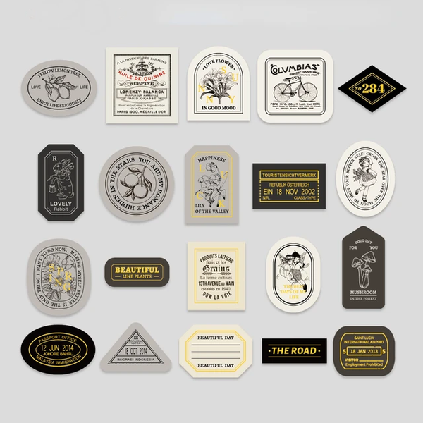 Retro Grey Sticker Vintage Seal Boxed Journaling Stickers | Kawaii Pen Shop