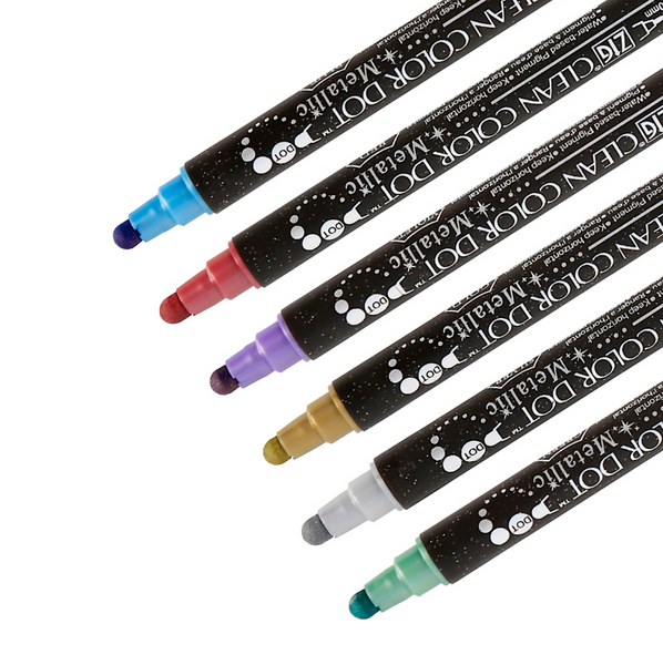 Kuretake ZIG Clean Color Dot Dual Tip Marker  - 6 Metallic Color Set