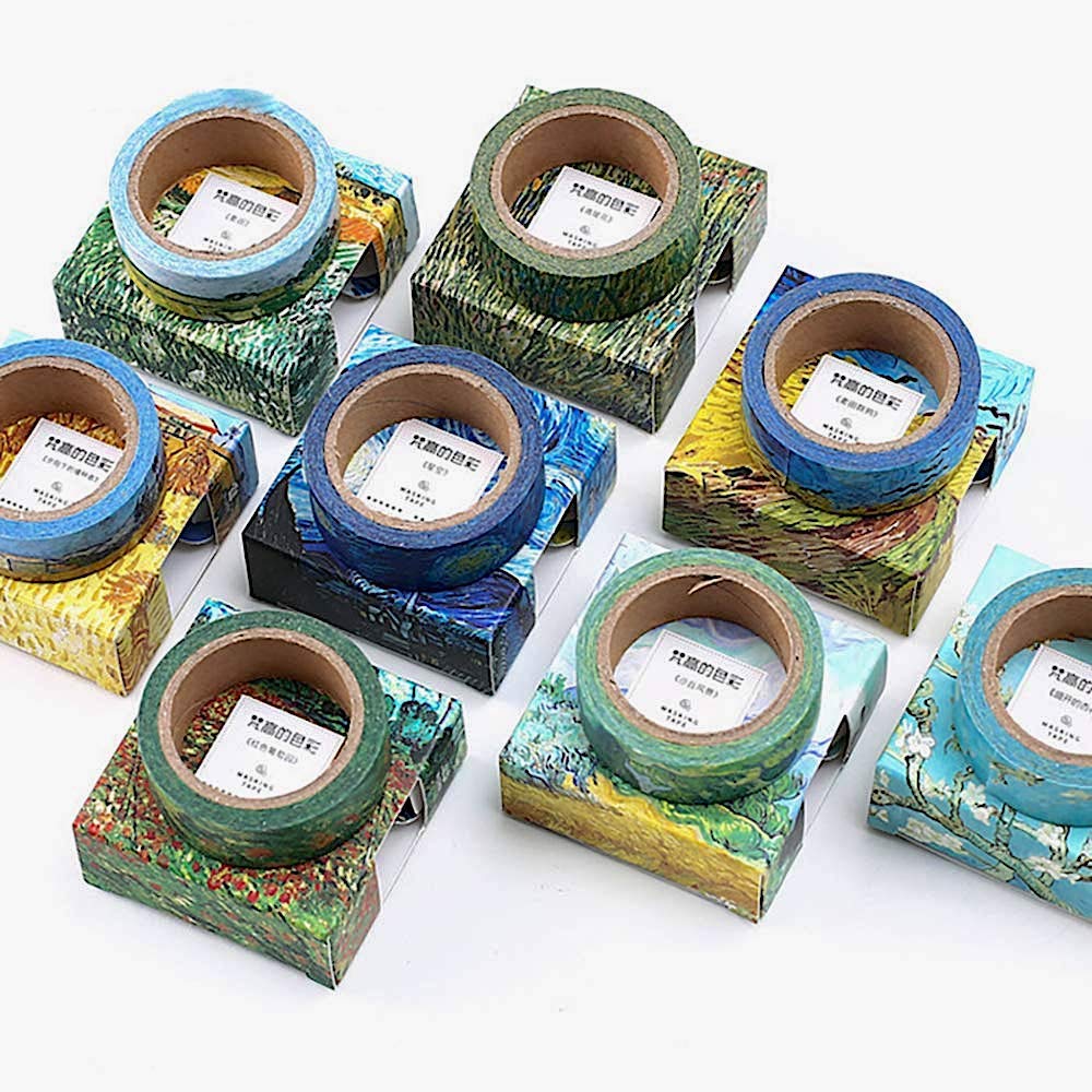 A6 Vintage Notebook Agenda 2024 Washi Tape Stationery Supplies Set Kids  School Gift Box oil painting Stickers supplies van gogh