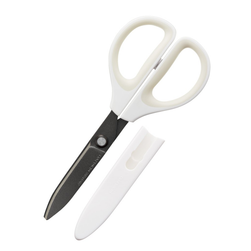  HARAC Japanese Office Scissors with Stand Up Holder, Made in  JAPAN, Standing Table Scissors for Desk, Non Stick Fluorine Coating Blade,  White : Arts, Crafts & Sewing