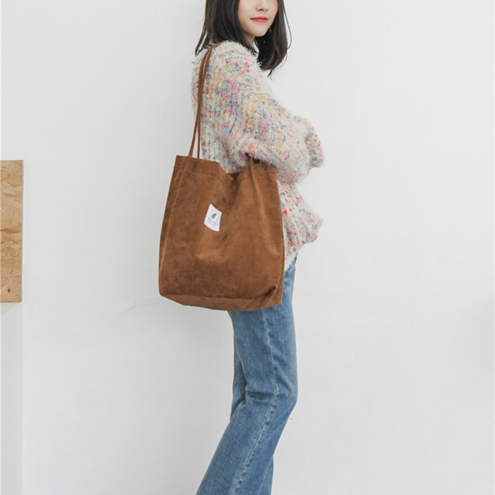 Korean Style Corduroy Tote Bag
