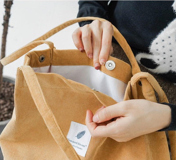 Korean Style Corduroy Tote Bag for Women Female