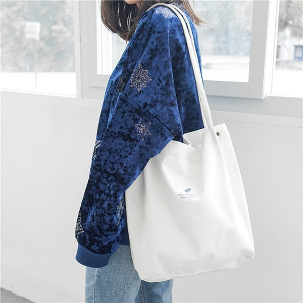 Korean Style Corduroy Tote Bag for Women Female