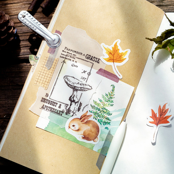 Watercolor Autumn Forest Paper Stickers for Scrapbooking DIY and Bullet Journaling