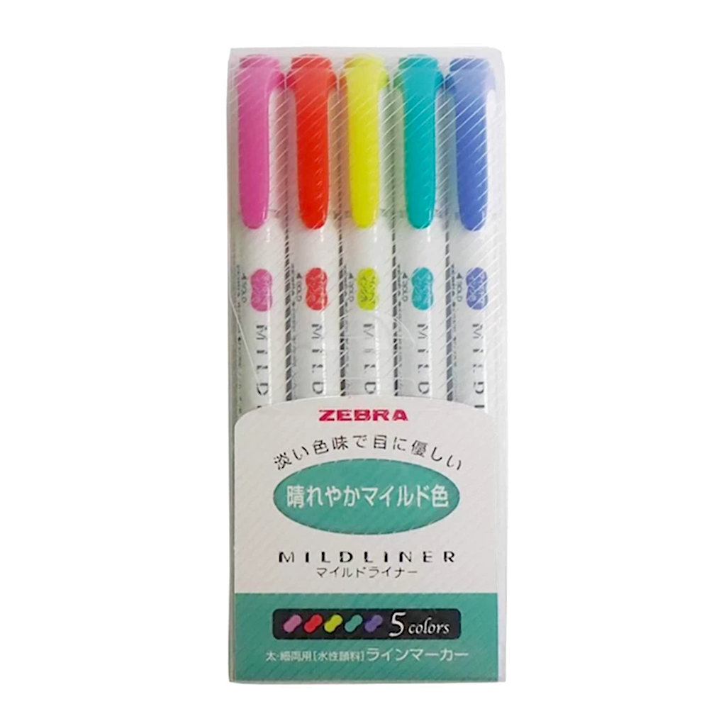 Zebra Mildliner Double-Ended Brush Pen Set, 5-Colors, Fluorescent  Highlighters 