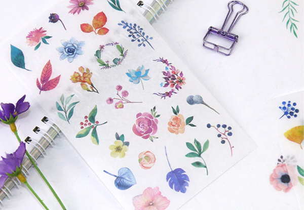 Watercolor Flowers Sticker Set - 6 Sheets