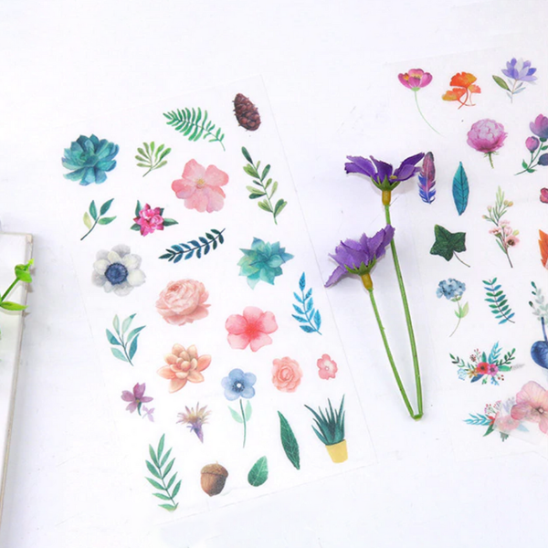 Watercolor Flowers Sticker Set - 6 Sheets
