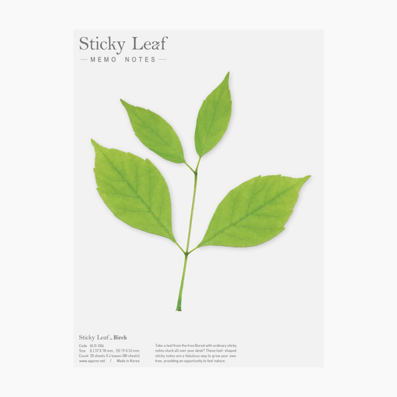 Appree Leaf Sticky Memo Notes - Green Birch