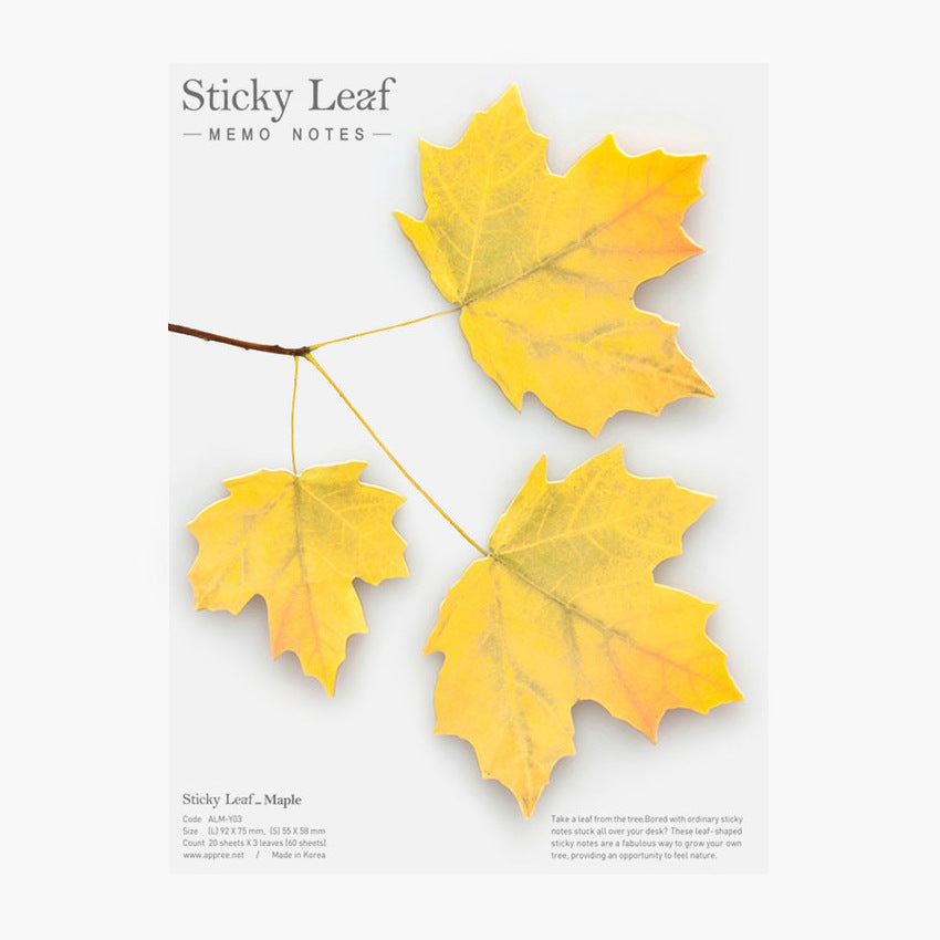 Appree Leaf Sticky Memo Notes - Yellow Maple