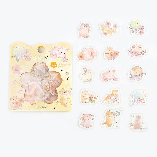 BGM Flake Stickers - Animals & Sakura - Limited Spring Edition