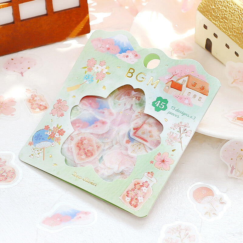 Cute Kawaii BGM Clear Flower Stickers Series Flake Stickers Sack
