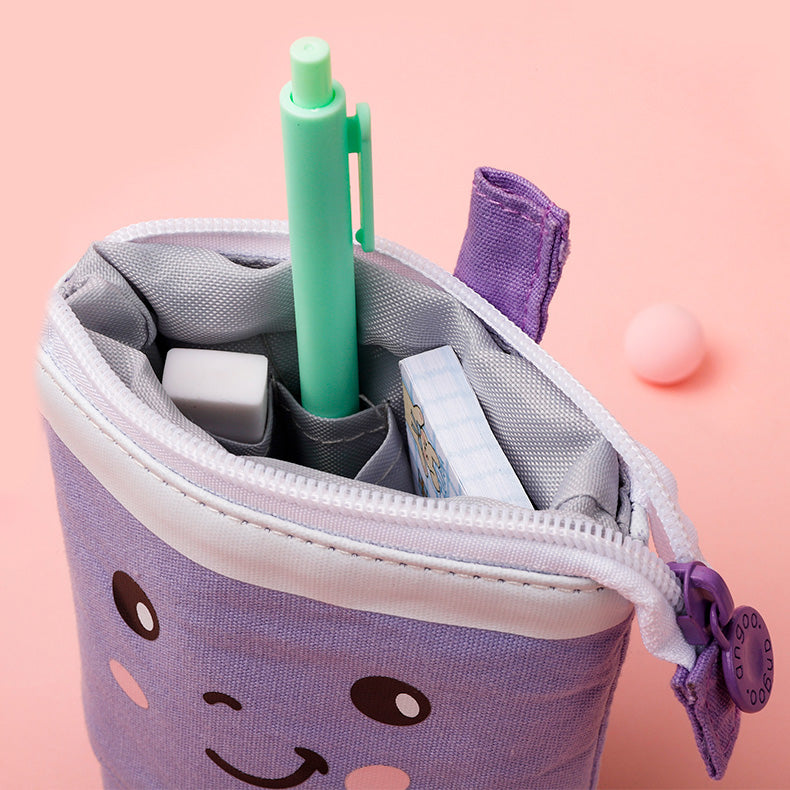 Boba Cute Standing Pencil Case For Kids, Pop Up Pencil Box Makeup Pouch,  Stand Up Bubble Tea Pen Holder Organizer Cosmetics Bag, Kawaii Stationary  (pu