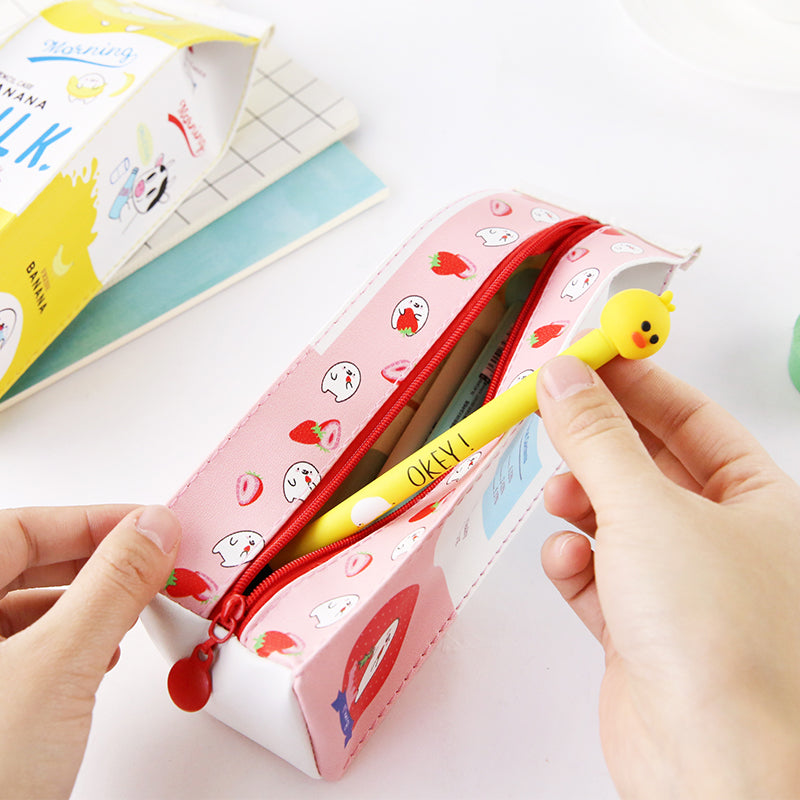 NYKKOLA Kawaii Set of 3 Milk Carton Pencil Cases Cosmetic Bag + 3 Carrot  Gel Ink Pens