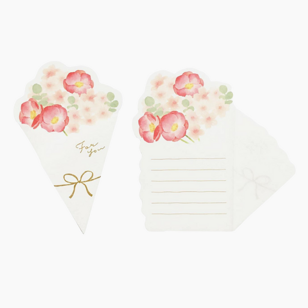 Furukawashiko Flower Bouquet Greeting Card - Cherry Blossom - Set Of 8