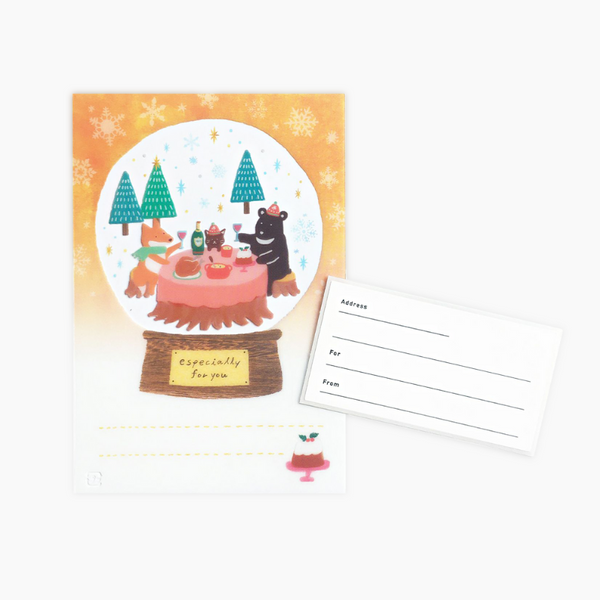 Furukawashiko Snow Globe Christmas Message Card - Forest Animals - Limited Edition