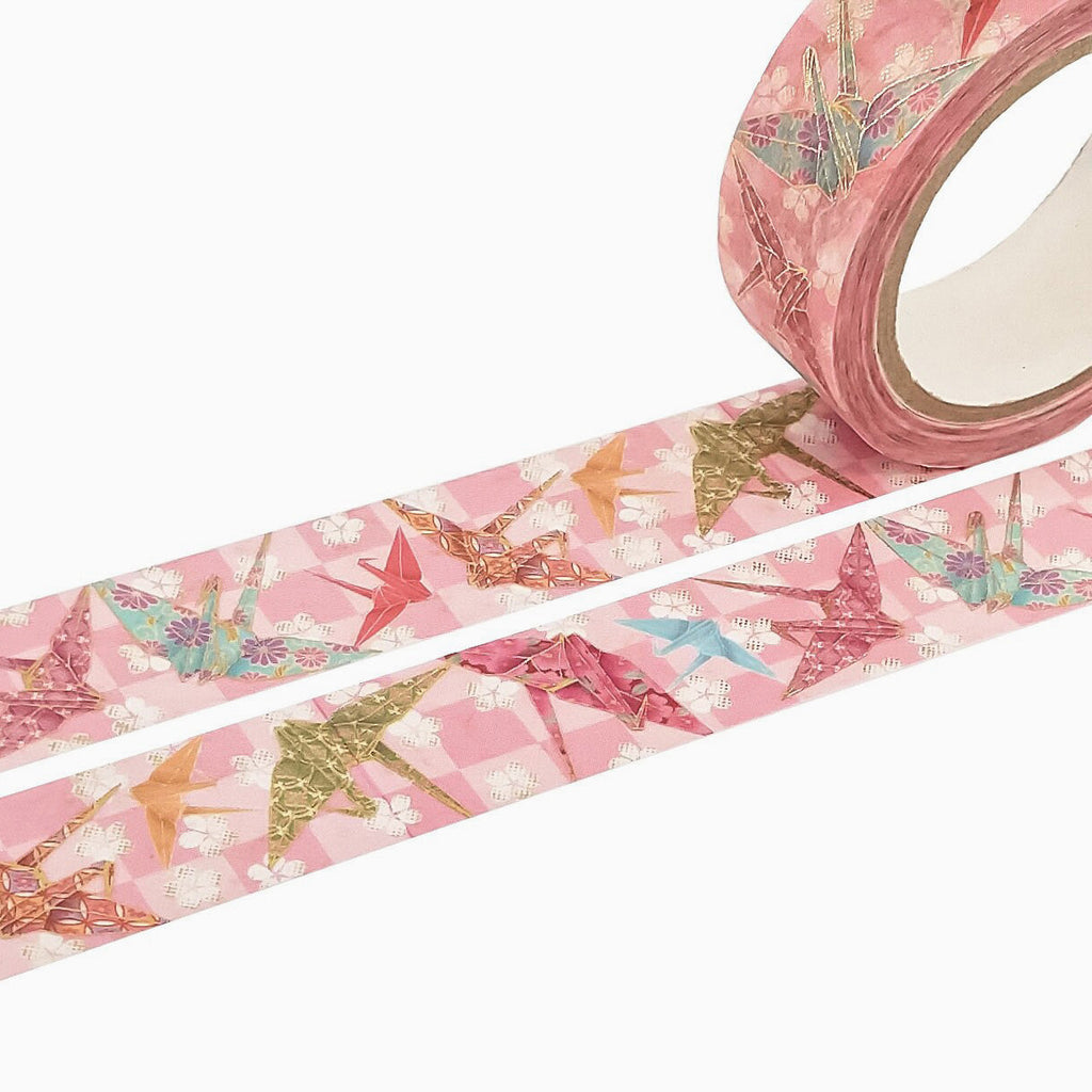 Wide Paper Crane Washi Tape Kimono Gold Foil GILDED Floral