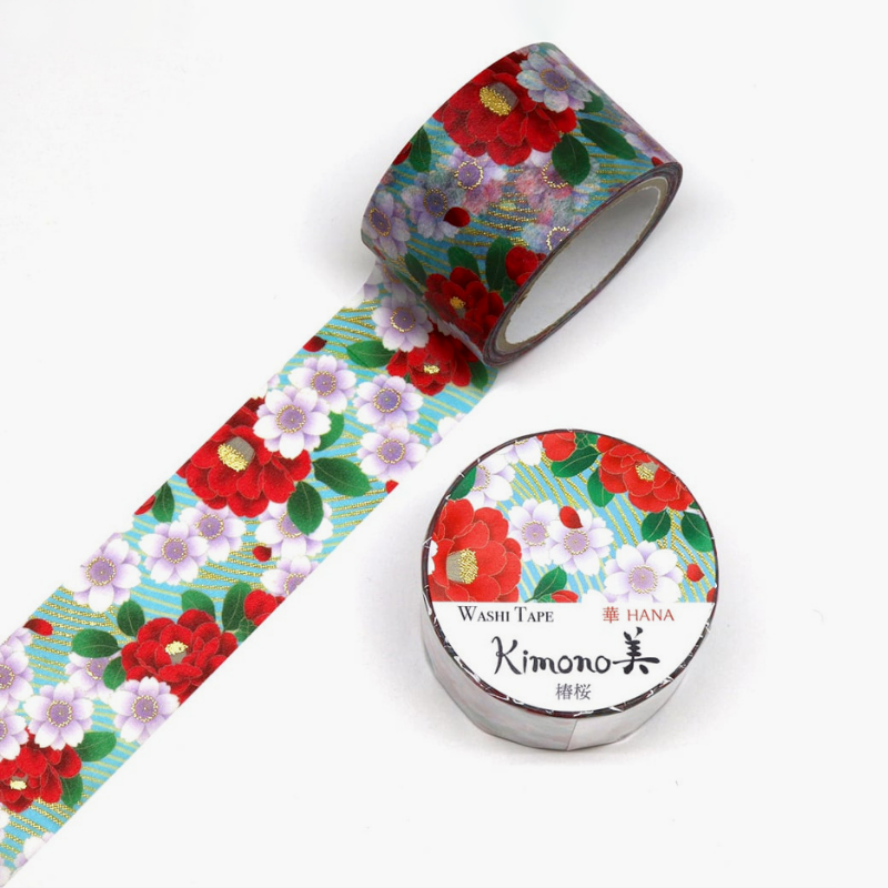 Kamiiso Kimono Series Washi Tape - Wide - Camellia Blossom