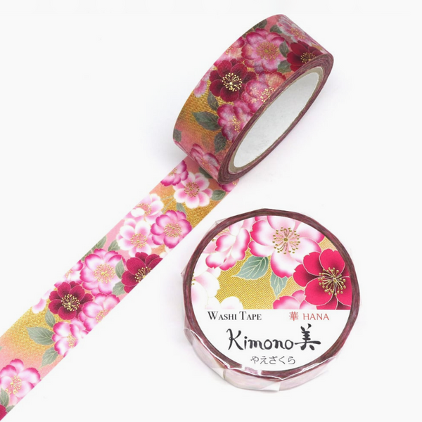 Kamiiso Kimono Series Washi Tape - Yellow Yaezakura