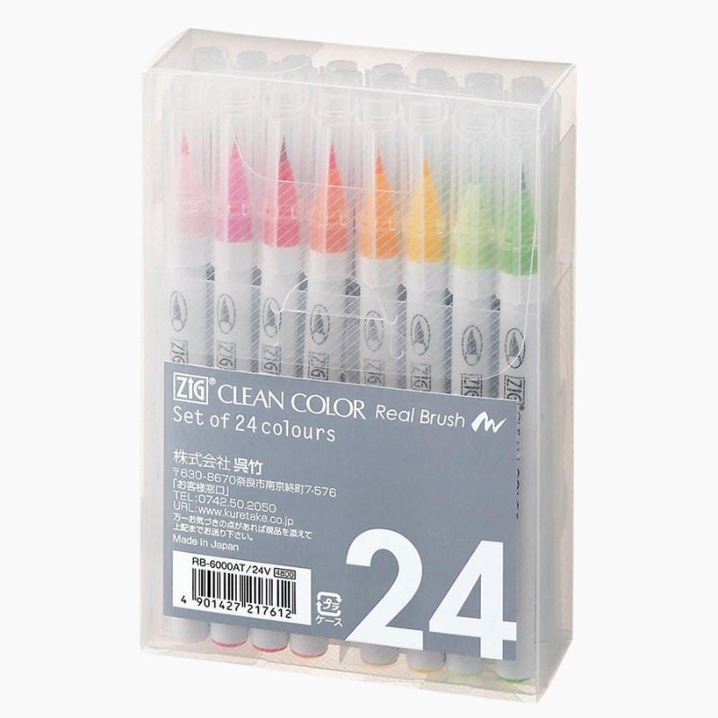 Kuretake ZIG Clean Color Real Brush Pen - 24 Color Set