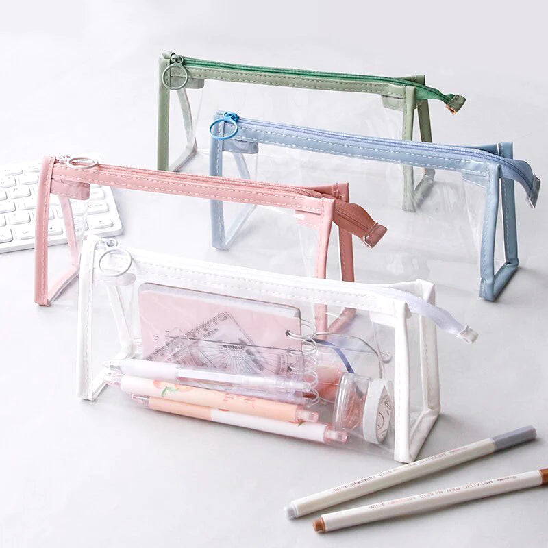 Clear Pencil Case Bag Transparent Pvc Pencil Pouch Large Capacity Pen Bag  Aesthetic Pen Pouch Toiletry Bag School Supplies White