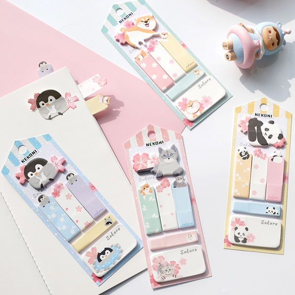 Nekoni Sakura & Animals Sticky Note Set