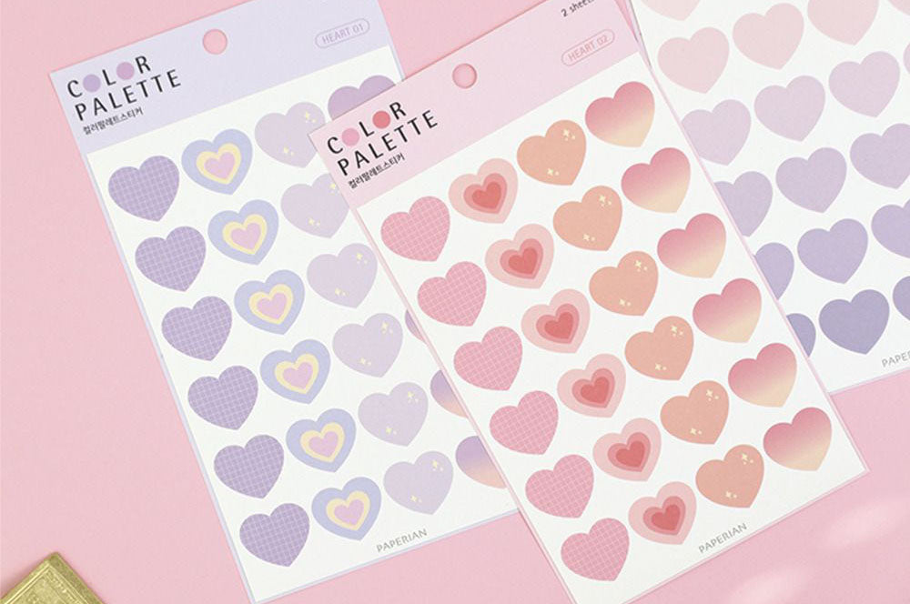 Gel stickers - Paper Poetry - Hearts, pastel, 77 pcs.