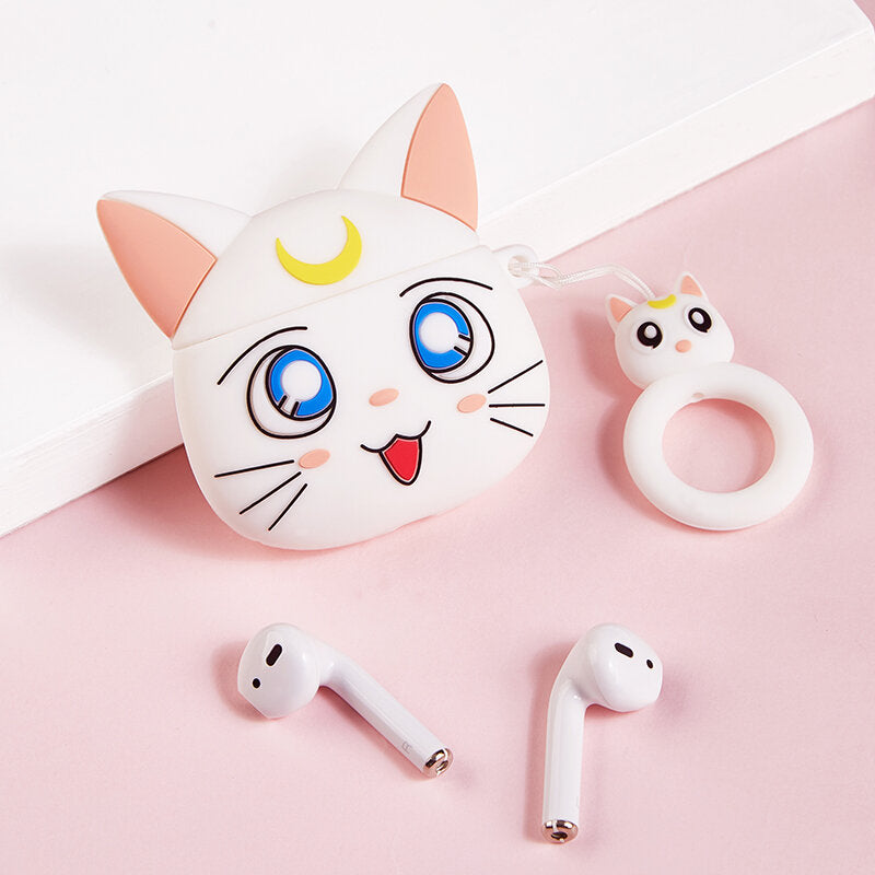 Wholesale Hot Sale 3D Cartoon Sailor Moon Luna Cat Earphone Case with  Finger Ring for Airpods Pro Cute Anime Style Cover for Airpods 1/2 From  m.