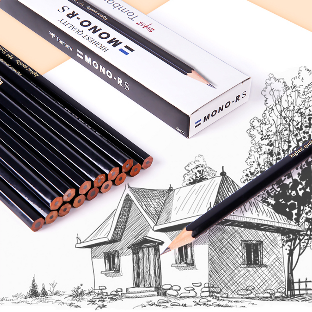  Tombow Pencil Mono R Mono R 2B, 1 Dozen Plastic Case MONO-R2B  : Wood Lead Pencils : Office Products