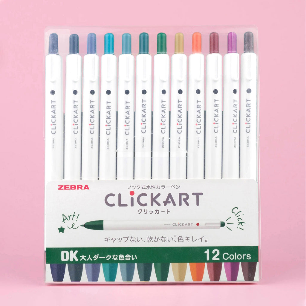 Zebra Clickart Knock Sign Pen 12 Color Set - Dark