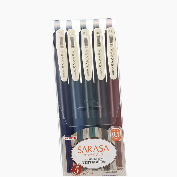 Zebra Sarasa Clip Gel Pen - Vintage Color 1 - 5 Color Set